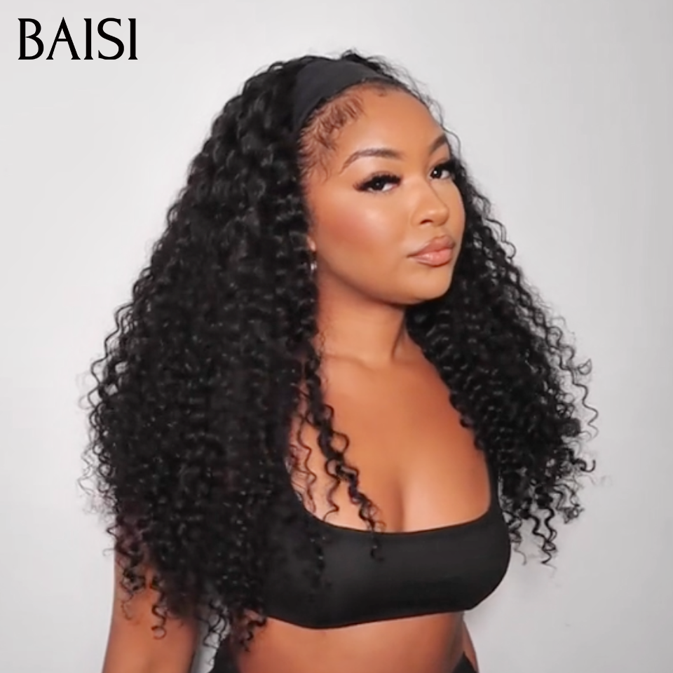 BAISI Achetez 2 perruques minimum au prix d'usine fournisseur Perruque Bandeau Bouclée Deep Wave Fabriquée A La Machine (Pas Besoin de Code)