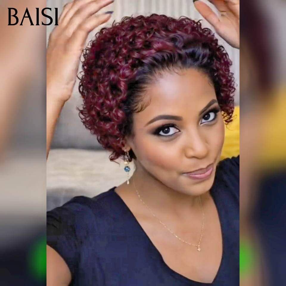 BAISI Peruca pixie 6 polegadas com lace frontal 13*4 Preto 50€ ou Mel 58€ ou Bordeaux 55€ 100% cabelo humano 100% idêntico à foto