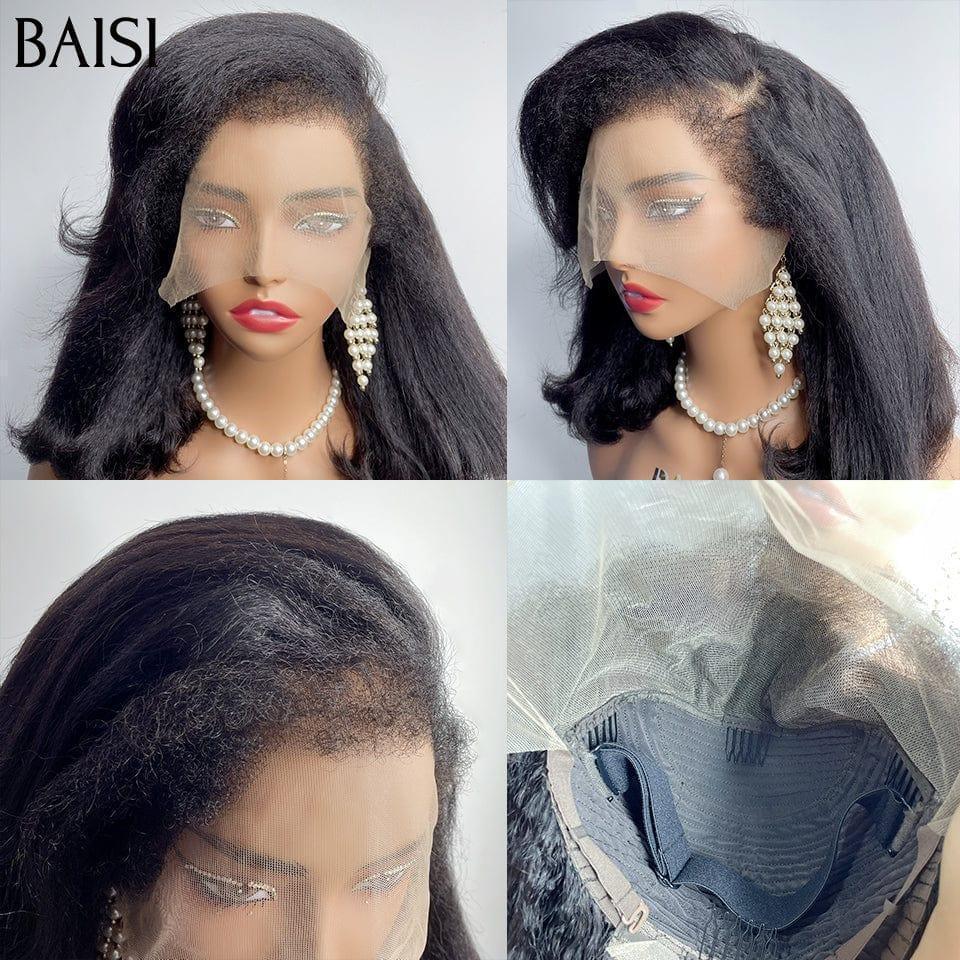 BAISI 13X4 Perruque Bob Kinky Straight En Noir 12 pouces en 100% Raw Hair 4C Hairline Vietnam Hair 300% densité plus de 20 ans d' utilisations B
