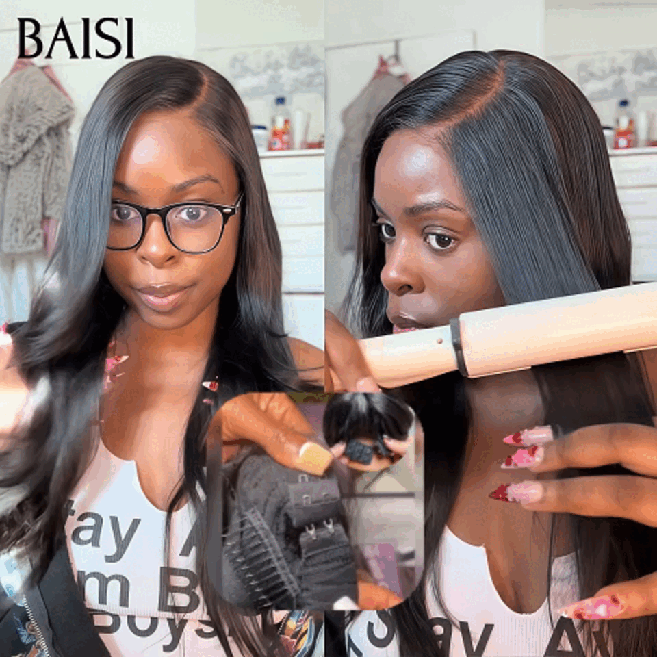 BAISI 13x6 frontal reta pré-arrancada peruca sem necessidade de cola em cabelo 100% cru renda já cortada B