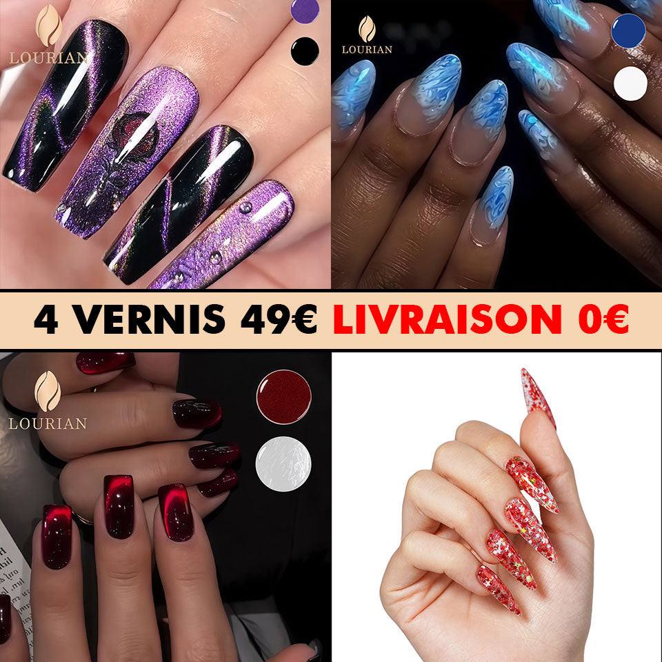 Promotion 4 Vernis à Ongles 49€ | Ruby Flame | Cat Eye | Bleu ciel nuage |rouge payette 18ml Livraison 0€ ( CODE : V20)