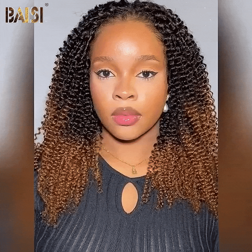 BAISI 13X4 Perruque Curly Wave NOIR Mix marron 1B#30# 18 pouces 189€ 300% Densité en 100% Cheveux Humains