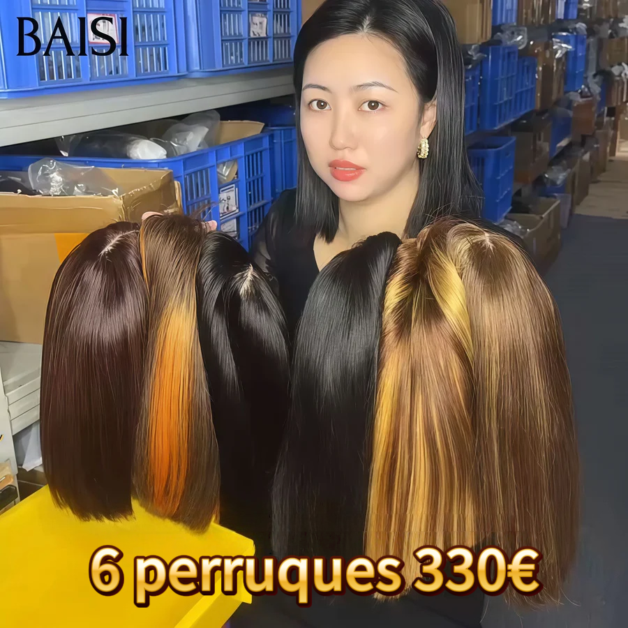 BAISI Offre spéciale 6 perruques 6 couleurs différentes 8 pouces ou 6 Perruques Longues Libre de choisir en 100% vrais cheveux humains VIP120