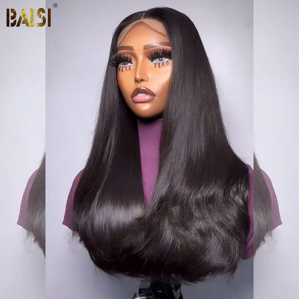 Peluca negra recta de encaje BAISI 7x5 de gama alta con 250% de densidad en cabello 100% crudo