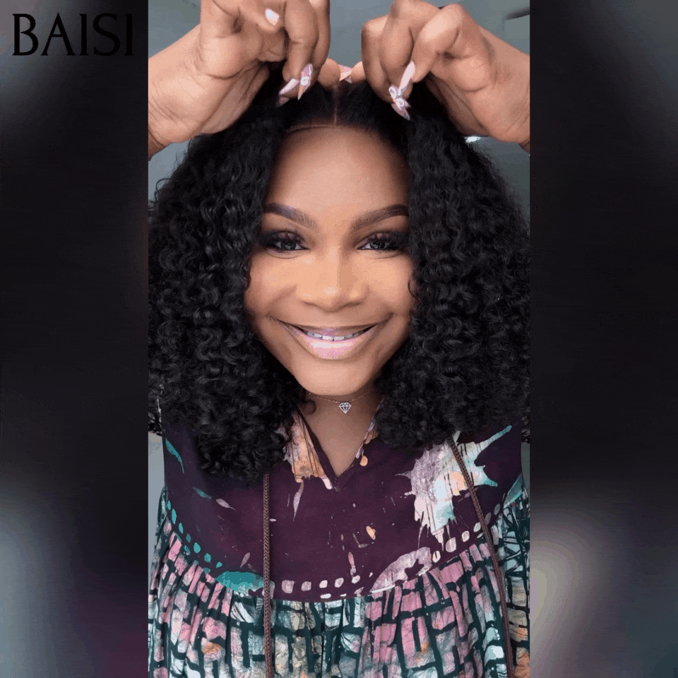 BAISI vente en promotion Lace frontal Perruque 13*4 Curly wave noir Avec Colle 14 pouces 89€ ou Sans Colle 109€ 100% Cheveux Humains