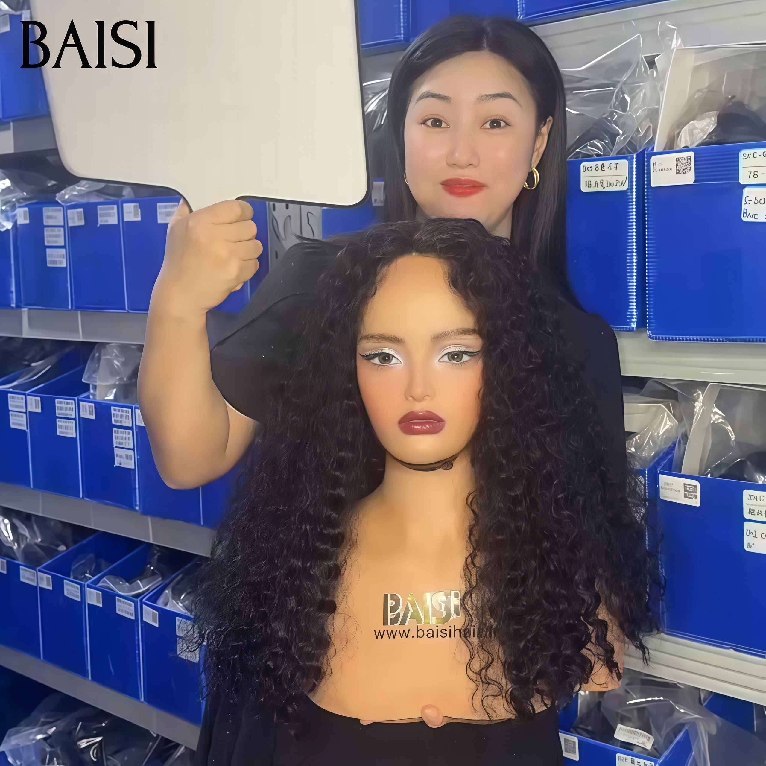 Pelucas BAISI de lujo con ondas de huevo con flequillo hechas con cabello doble dibujado con raya media Natural 300% de densidad