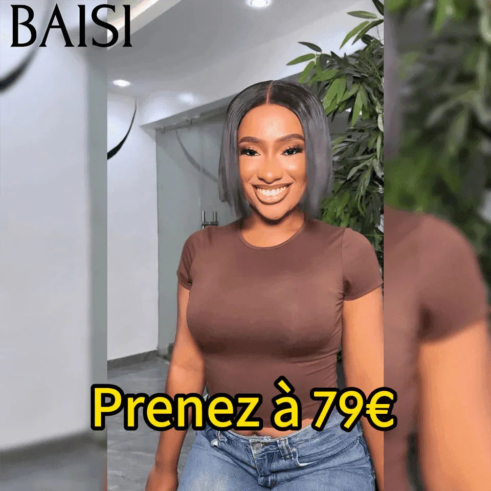 BAISI 79€ 2X6 lace Perruque Bob lisse de luxe 8 pouces 250% Densité en 100% Cheveux Humains