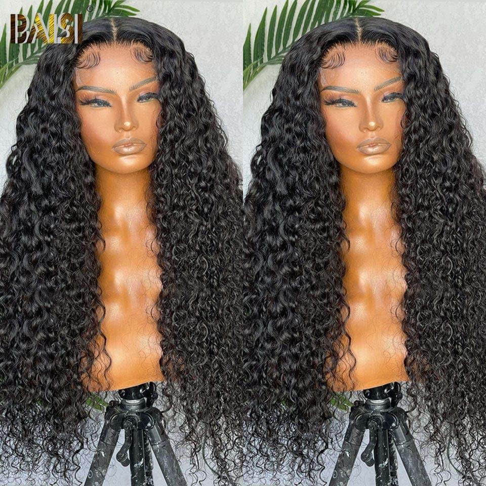 BAISI 13x4 Lace Perruque Curly Noir En Haut De Gamme 16 Pouces 200% densité avec coiffure tressée natte En 100% Raw Hair
