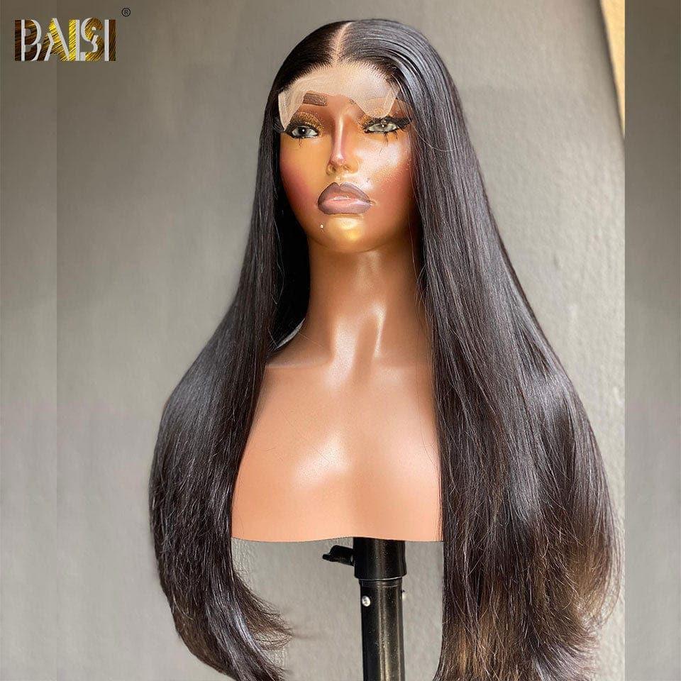 Peluca negra recta de encaje BAISI 7x5 de gama alta con 250% de densidad en cabello 100% crudo