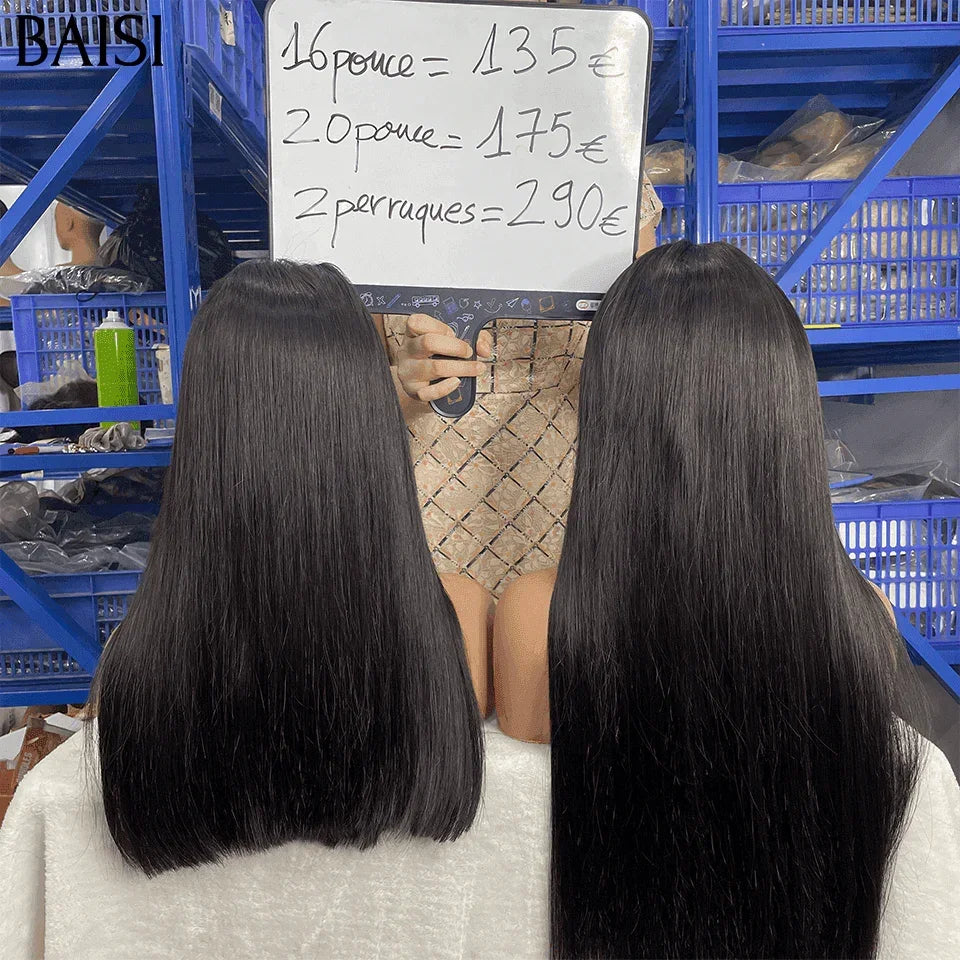 BAISI Compre 1+ 1 Grátis = 290€ Peruca lisa de luxo de 16-20 polegadas ou 4X4 em cabelo 100% humano real Código: VIP100