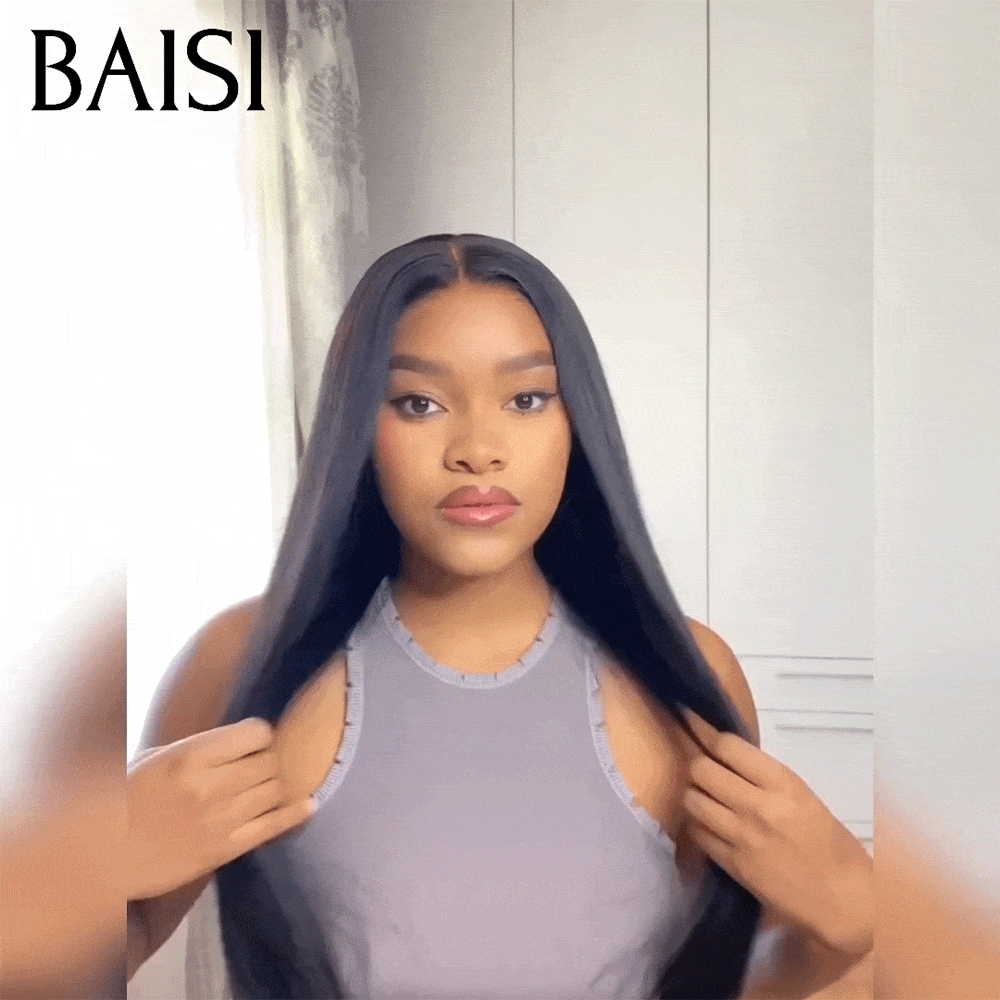 BAISI 13x6 gerade, leimlose Spitzenperücke, bereits geschnitten, leicht zu tragen, 100 % echtes Echthaar, 16–30 Zoll, Code: BS120