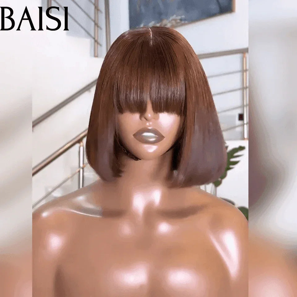 BAISI vente flash perruques avec Frange Marron 4# en 100% vrais cheveux humains 250% densité Vietnam Hair