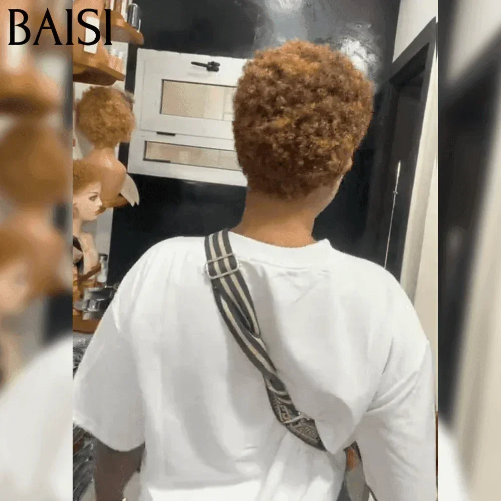 BAISI Offre Flash Perruque Pixie Afro 13x4 lace frontal marron 100% cheveux humains F-905 FR38