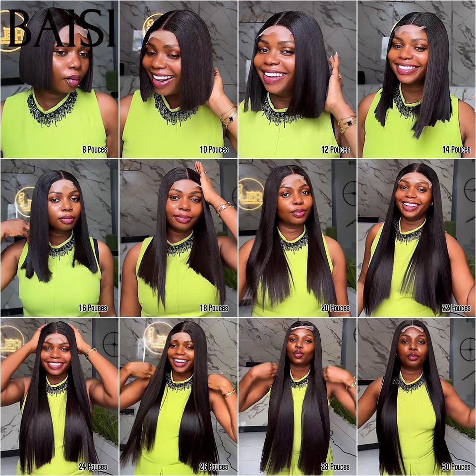 BAISI Luxus-Perücken, SDD-Knochen, glatt, 100 % Vietnam-Haar, 2 x 6 Spitzen-BOB-Perücke, schwarz, glattes Vietnam-Haar, 300 % Dichte, mehr als 20 Jahre Nutzung