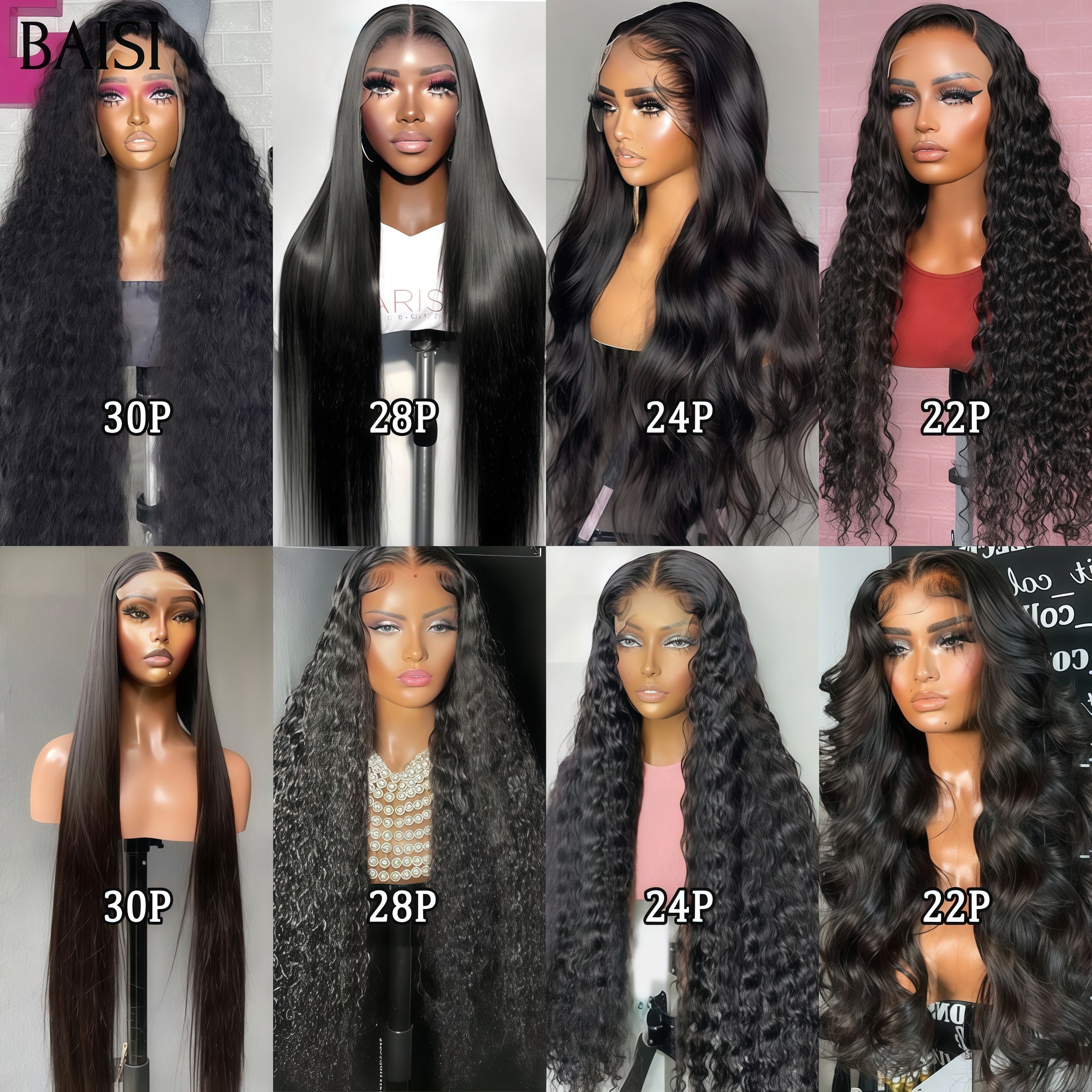 BAISI Lot De 8 Perruques Hyper Longue Lisse Avant 1300€ , Aujourd'hui 880€ En 100% Cheveux Humains 12A