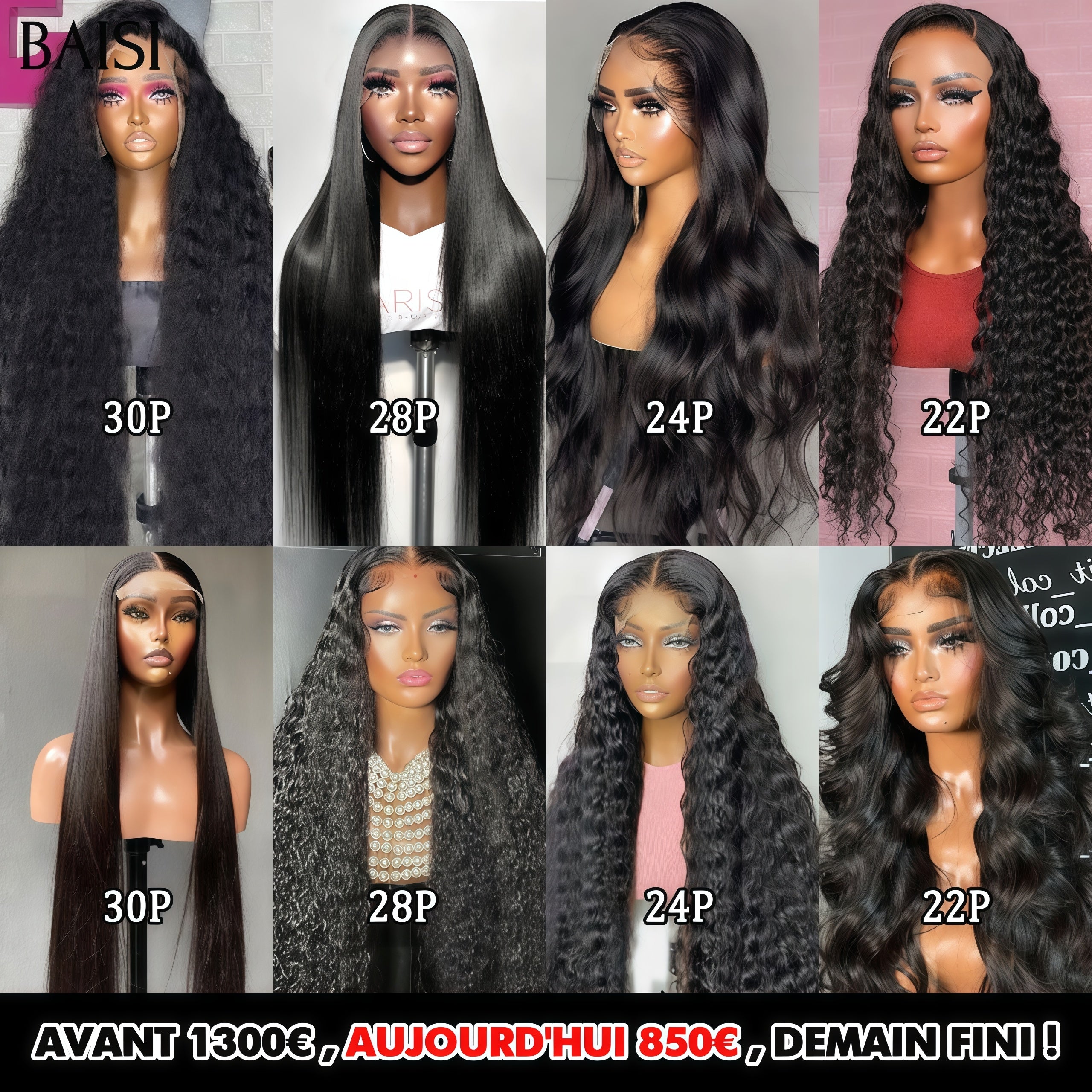 BAISI 8er Pack Hyper Lange Glatte Perücken 1300 Euro 100% Echthaar 12A