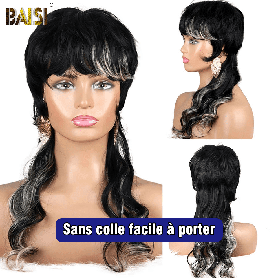 BAISI Top Modèle Perruque MULLET Style en #1BMIX#613 en 100% Cheveux Humains Fabriquées par les cheveux double drawn mèches vièges de haut en bas même taille même volume plus de 20 ans d' utilisations