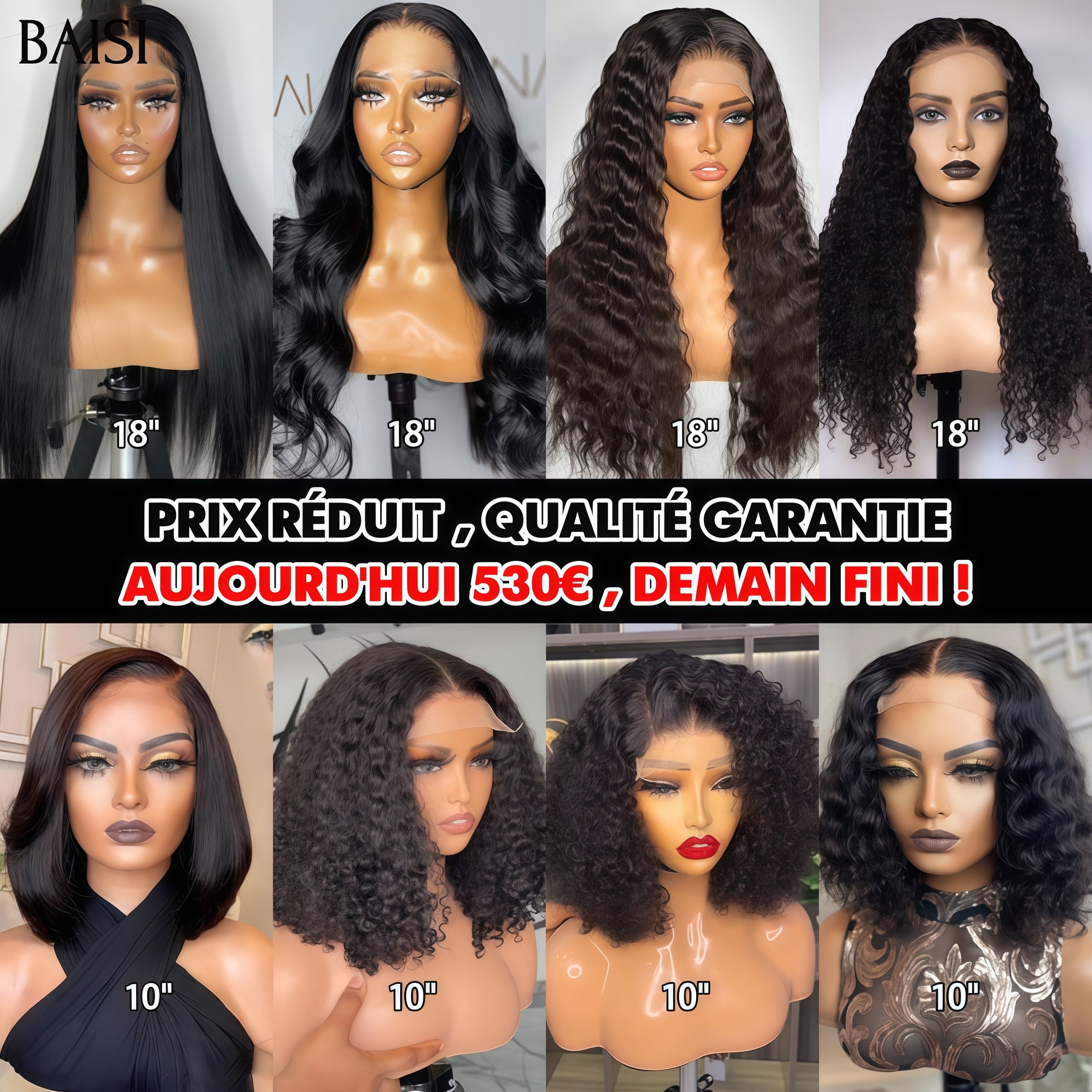 BAISI vente flash 8 perruques 530euro Prix réduit , Qualité garantie en 100% vrais cheveux humains BS120