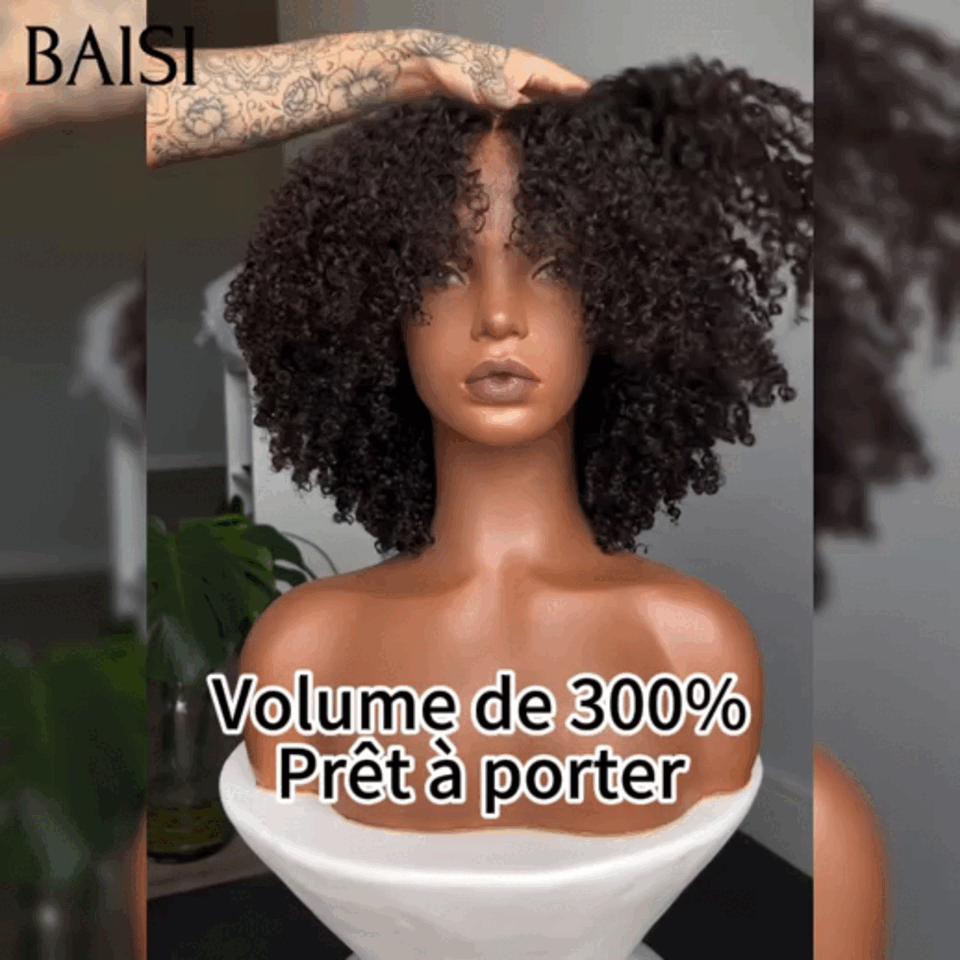 BAISI RAW HAIR 300% Volume grande lace Frontale 13X4 perruque Curly wave Densité super pleine Pré-plucked Pas Besoin de Colle en 100% Raw Hair Lace déjà couper Code: BS65