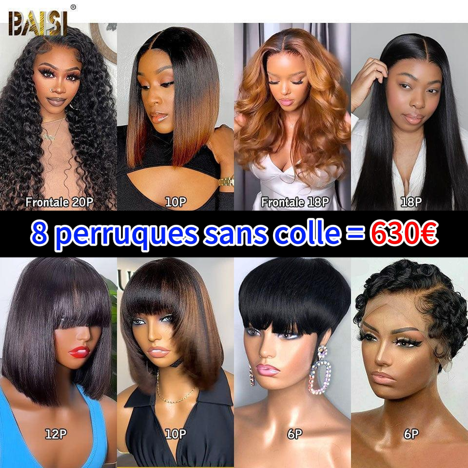 BAISI 8 Perruques Sans Colle 630€ ou 2 4X4 curly wave 189€ en 100% vrais cheveux humains