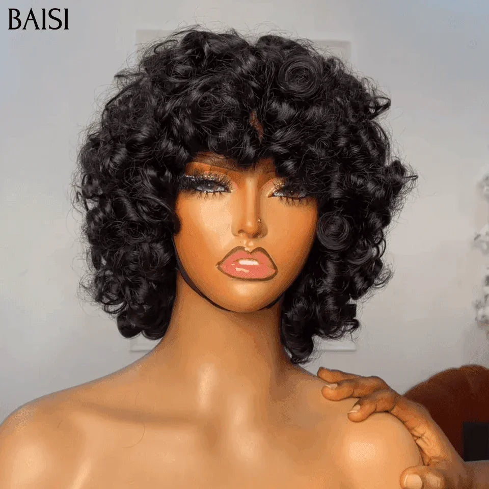 BAISI Flash-Angebot 77 € Bob-EGG-Wellen-Perücke mit Pony in Schwarz ohne Spitze aus 100 % Echthaar FR20