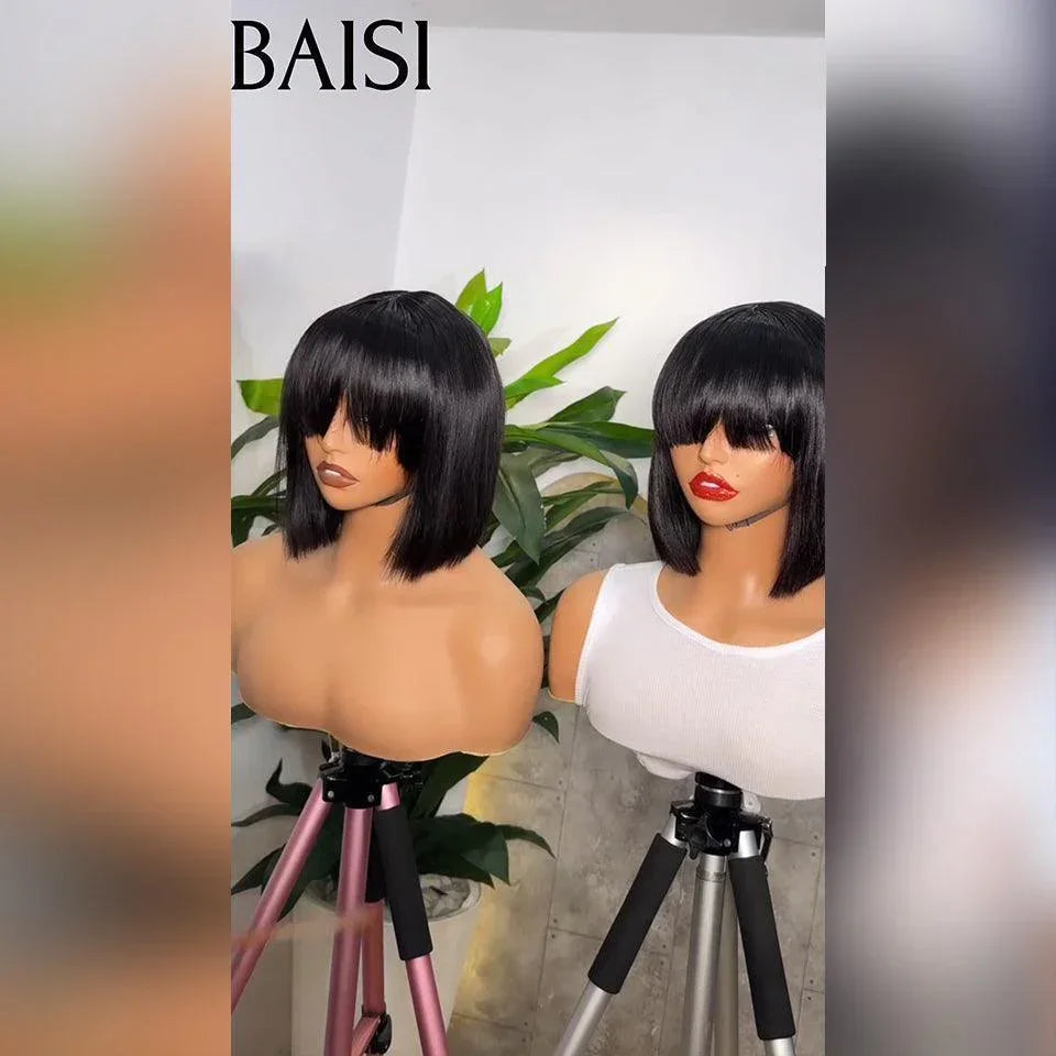 Oferta Flash BAISI 59 € 15A SDD OSSO RETO 300% densidade Bob liso com franja 2 perucas 108 € Preço de atacado Perucas de luxo 100% Cabelo vietnamita Cabelo duplo desenhado sem renda sem cola