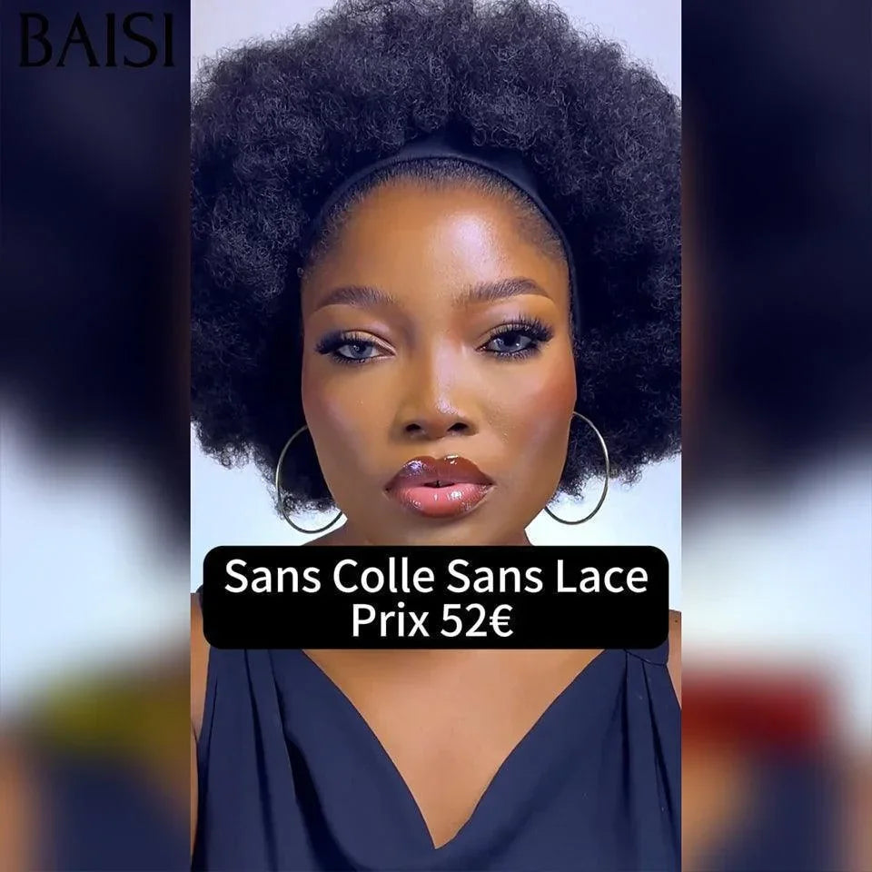 BAISI bob afro curly 52€ noir san colle san lace en 100% Cheveux Humains fabriqué à la machine