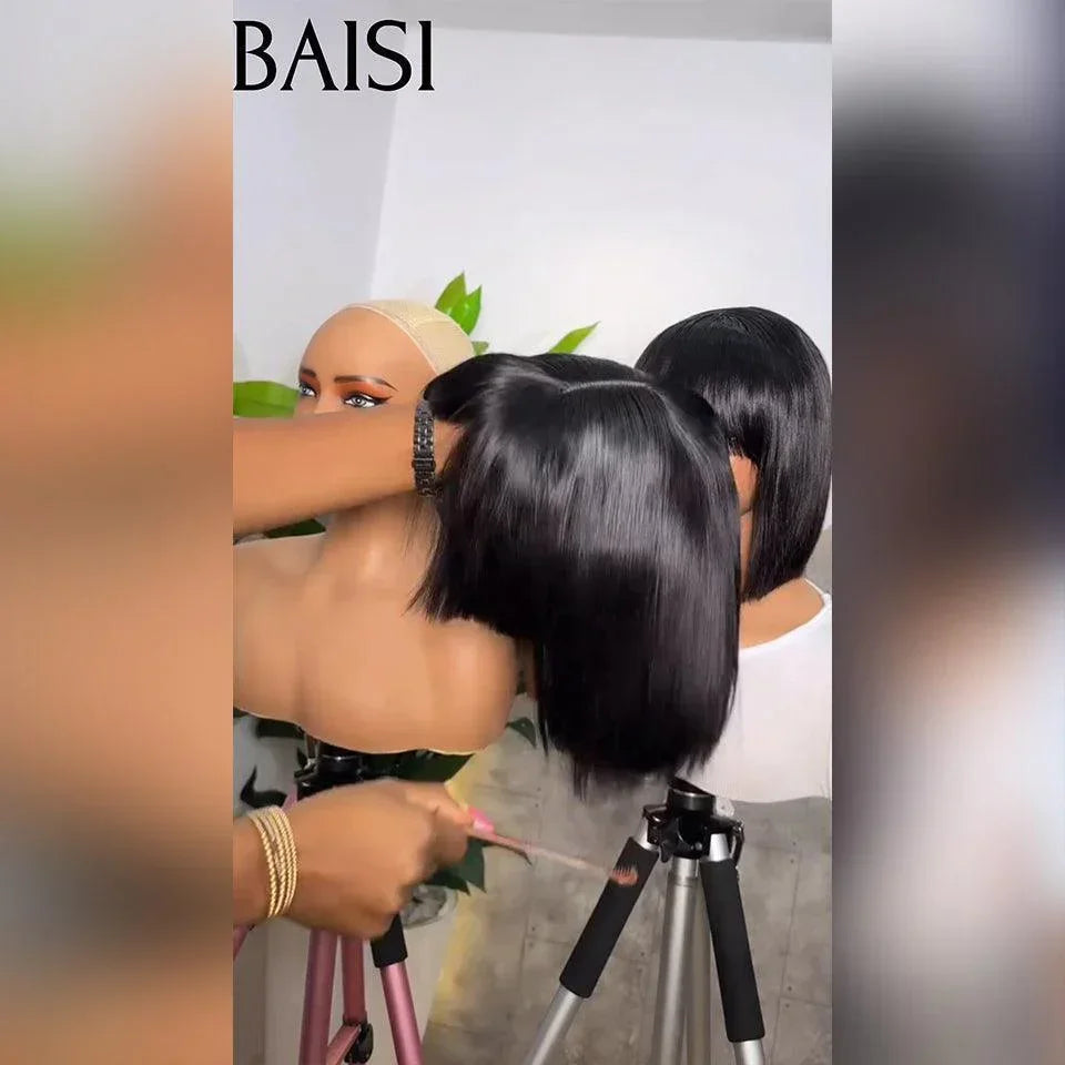 Oferta Flash BAISI 59 € 15A SDD OSSO RETO 300% densidade Bob liso com franja 2 perucas 108 € Preço de atacado Perucas de luxo 100% Cabelo vietnamita Cabelo duplo desenhado sem renda sem cola