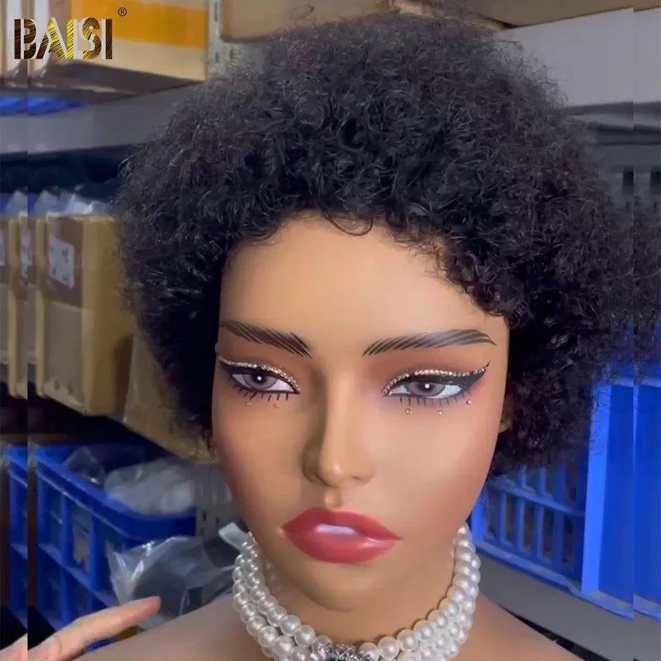 BAISI Pixie Cut Lace Frontal 13x4 Afro Curly 69€ ou sans solle 49€en 100% Vrais Cheveux Humains #905
