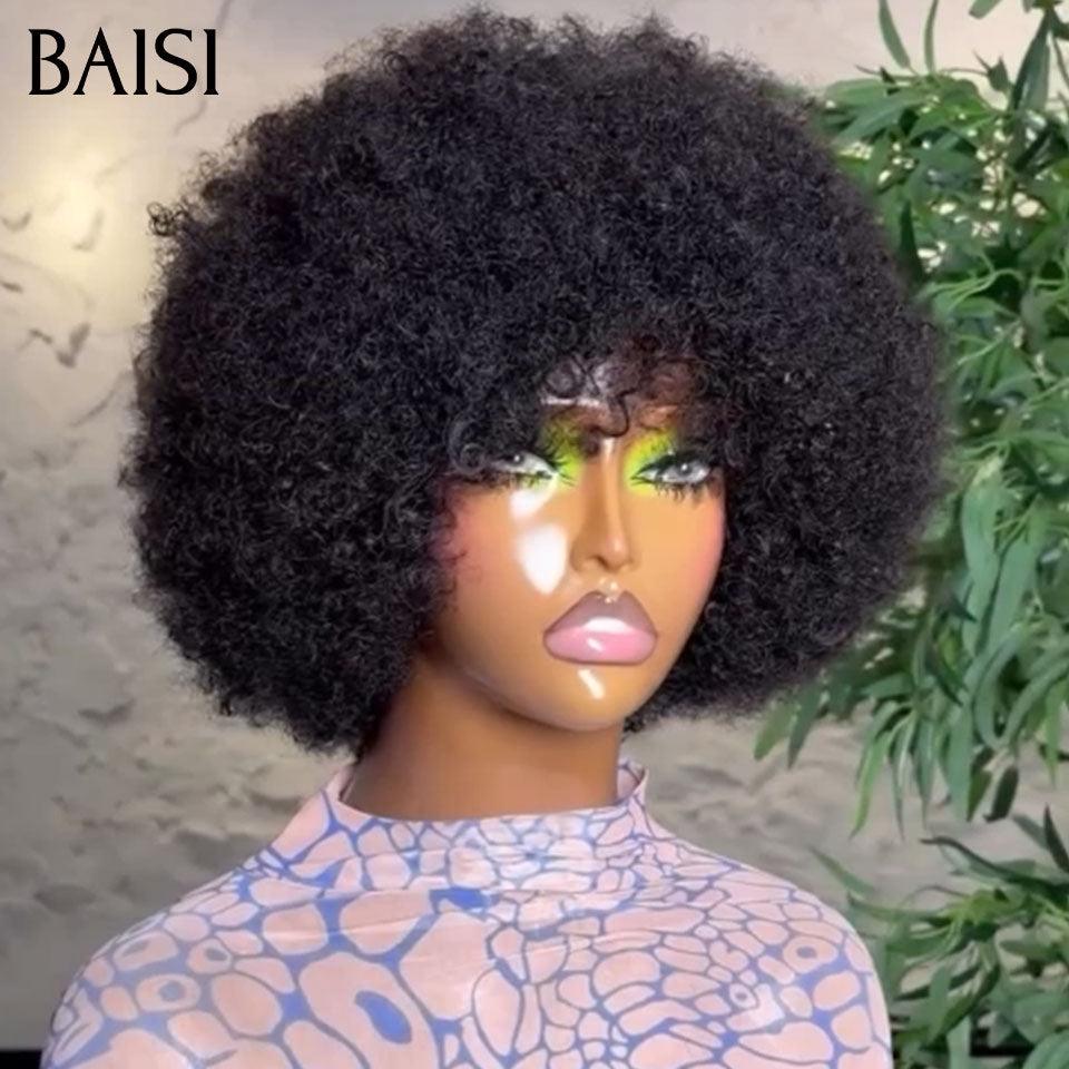 BAISI Bob Afro Curly 45€ schwarz ohne Kleber ohne Spitze aus 100 % Echthaar, maschinell hergestellt FR38