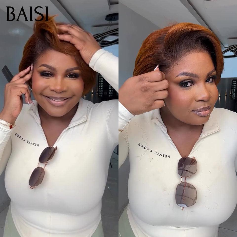 BAISI Perruque Bouclée Deep Wave avec Frange 12 Pouces en Couleur noir 102€ ou 13X4 lisse marron 89€ En 100% Vrais Cheveux Humais Code : BS120