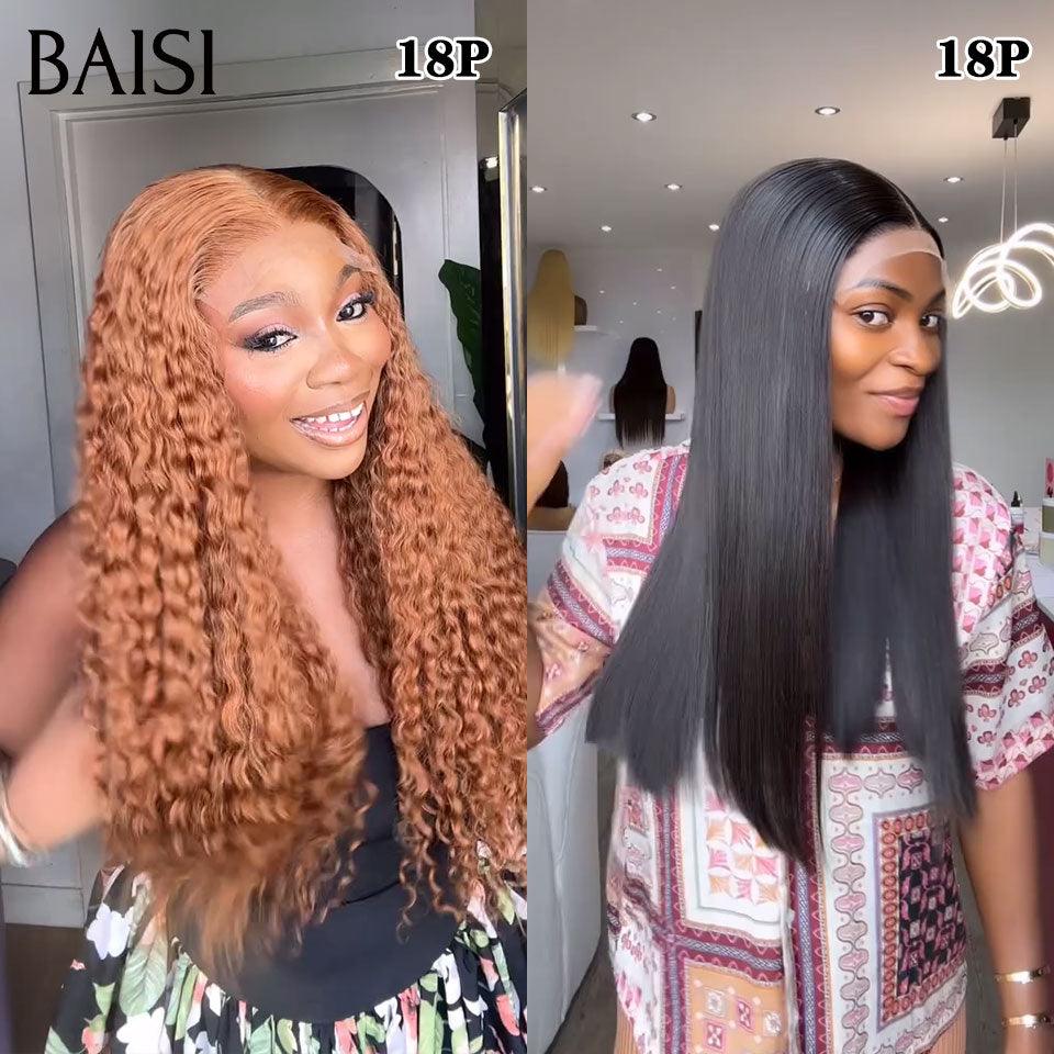 BAISI 2 Perruques pour revendre 318€ 4X4 lace curly marron 4# 18 Pouces ou Lisse NOIR 18 Pouces 200% densité en 100% vrais cheveux humains FR20