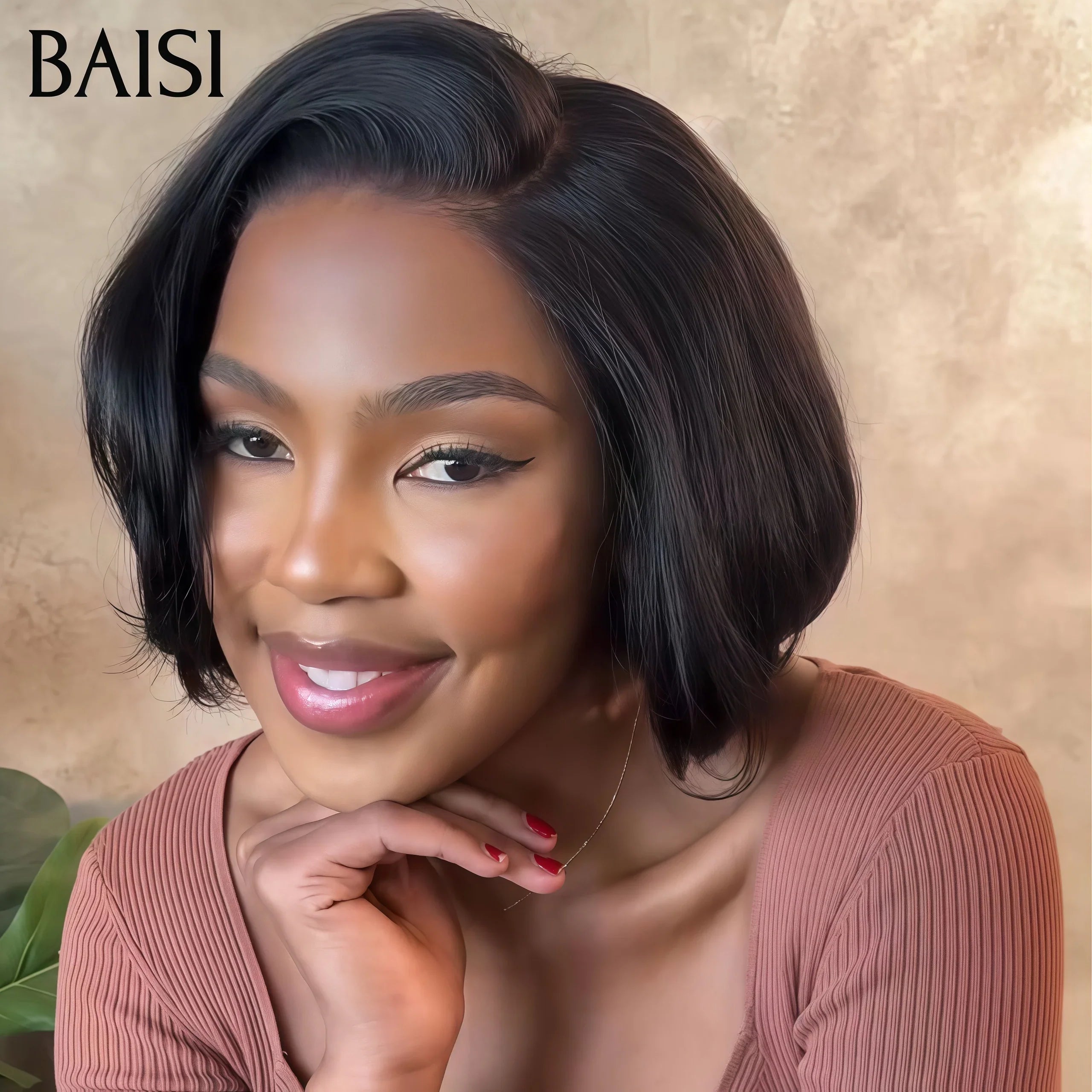 BAISI Perruque 4X4 Lace closure BOUCLE Wave 8 Pouce 69€ bcp de Volume 250% densité En 100% Raw Hair