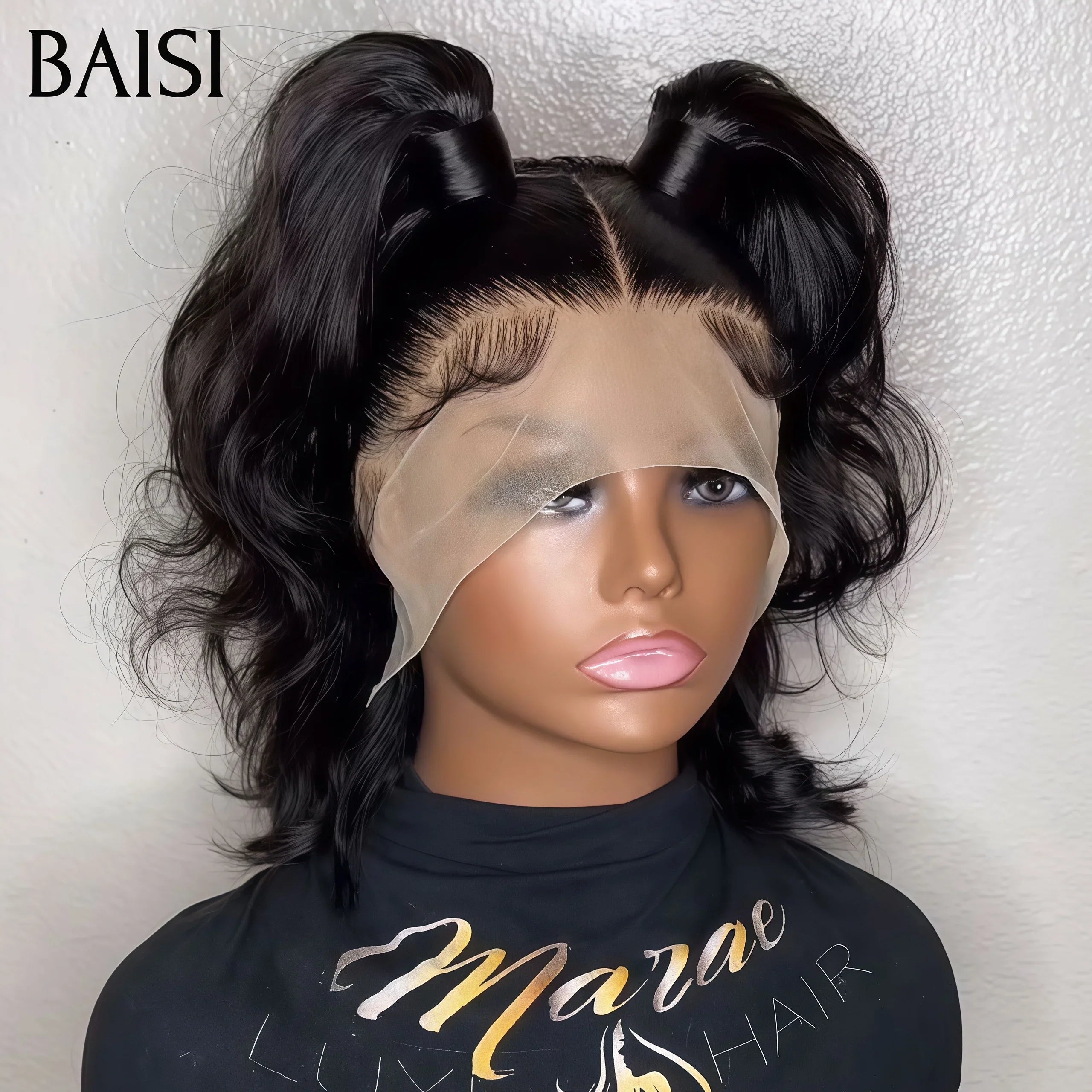 BAISI 13X4 lace frontale avec natte Bob bouclé wave 14 Pouces 99€ 100% Comme le montre l'image en 100% vrais cheveux humains