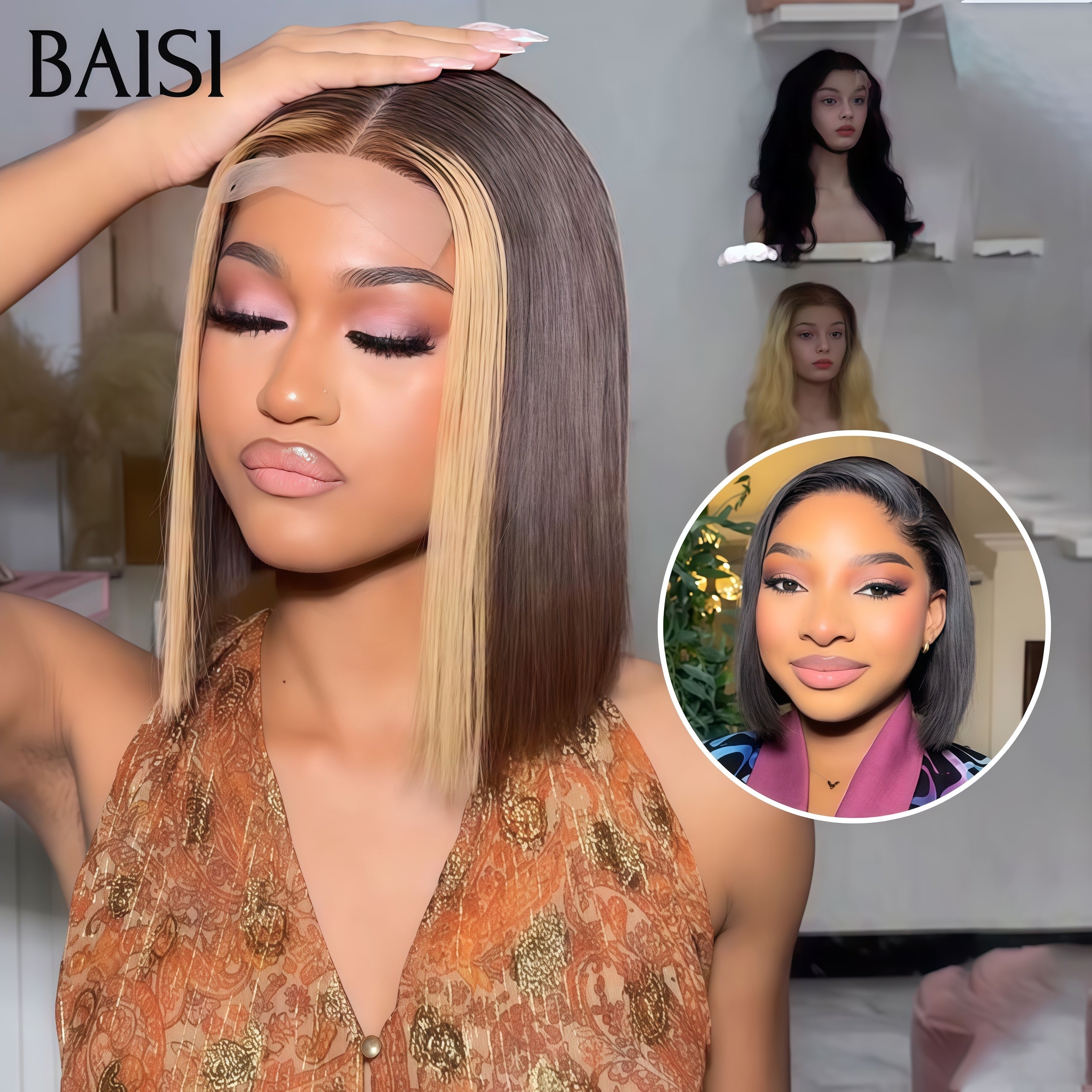 BAISI vente flash 2 perruque 139 euro lisse bob ou 4X4 lace 8 Pouces noir 65€ en 100% vrais cheveux humains