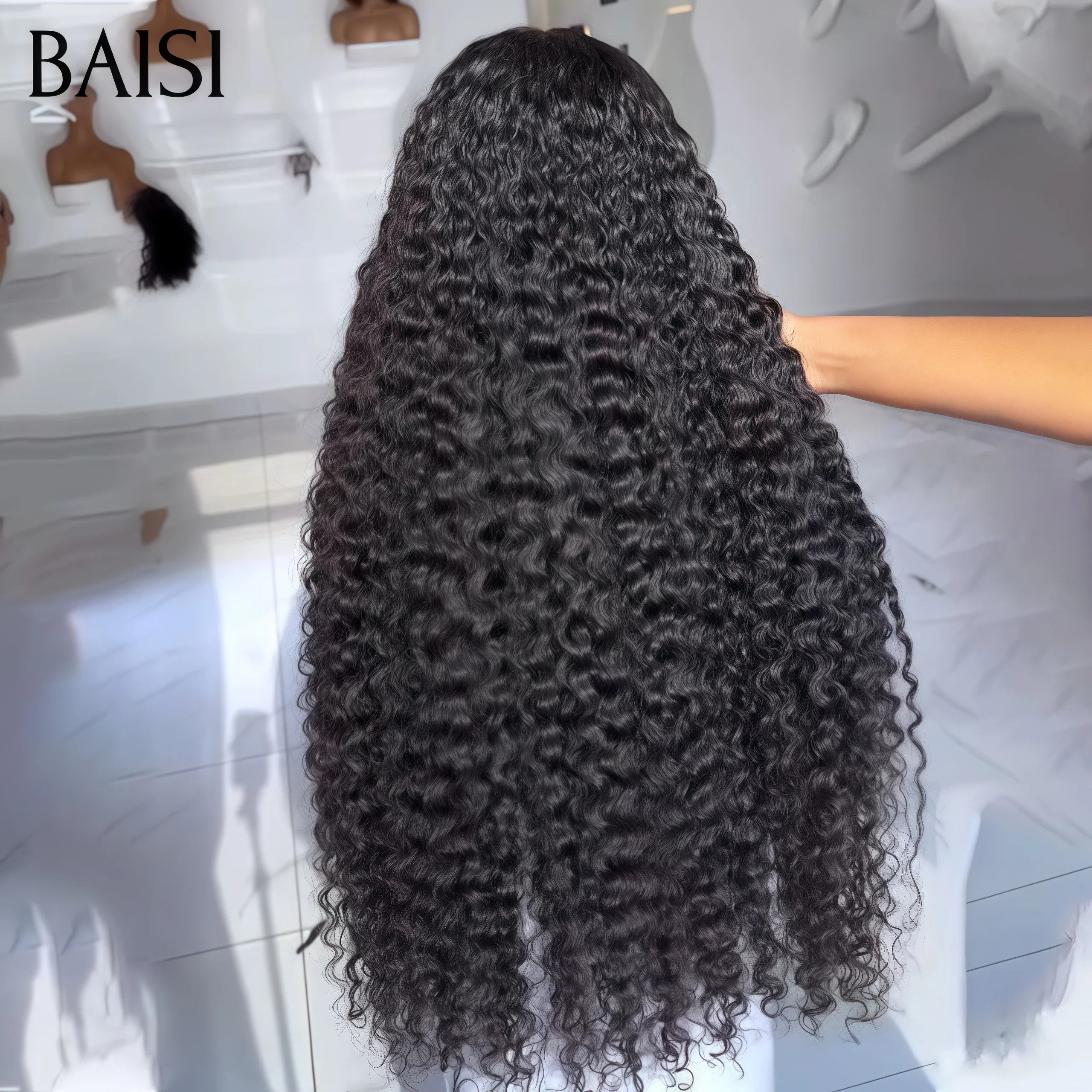 BAISI 13X4 lace Perruques pour revendre 200€ curly wave 20 pouces couleur NOIR 300% densité en 100% vrais cheveux humains