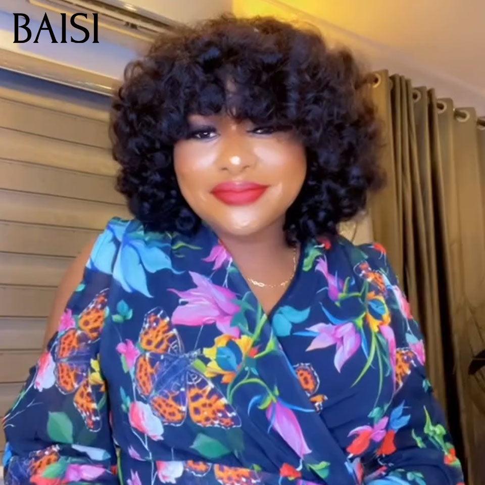 BAISI Perruques de Luxe egg Wave 300% densité Très belle couleur avec Frange Fabriquées par les cheveux double drawn