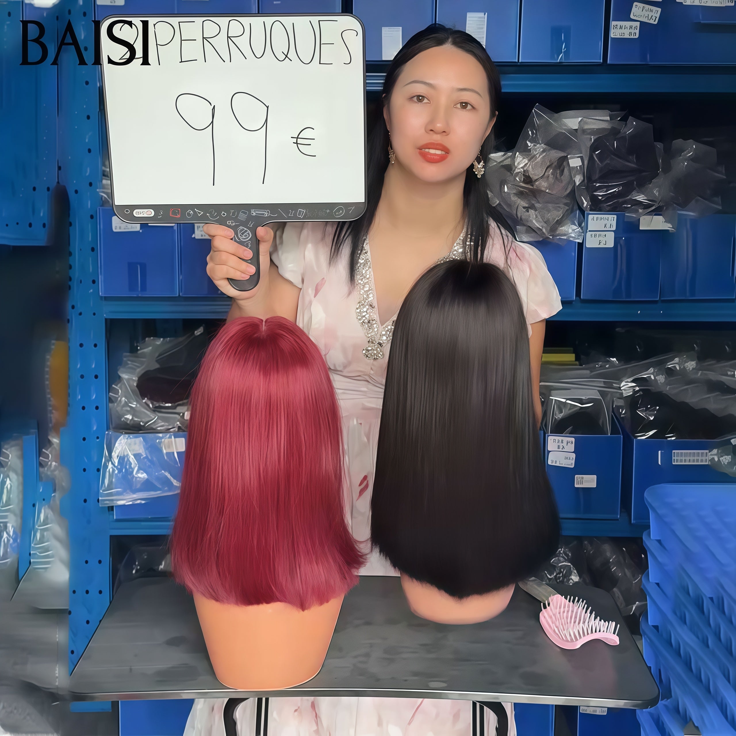 BAISI BLACK FRIDAY BAS Prix 2 perruques 99€ pour 2 pièces 13x4 lace frontal bob lisse en 2 couleurs Bordeaux et NOIR en 100% Cheveux Humains