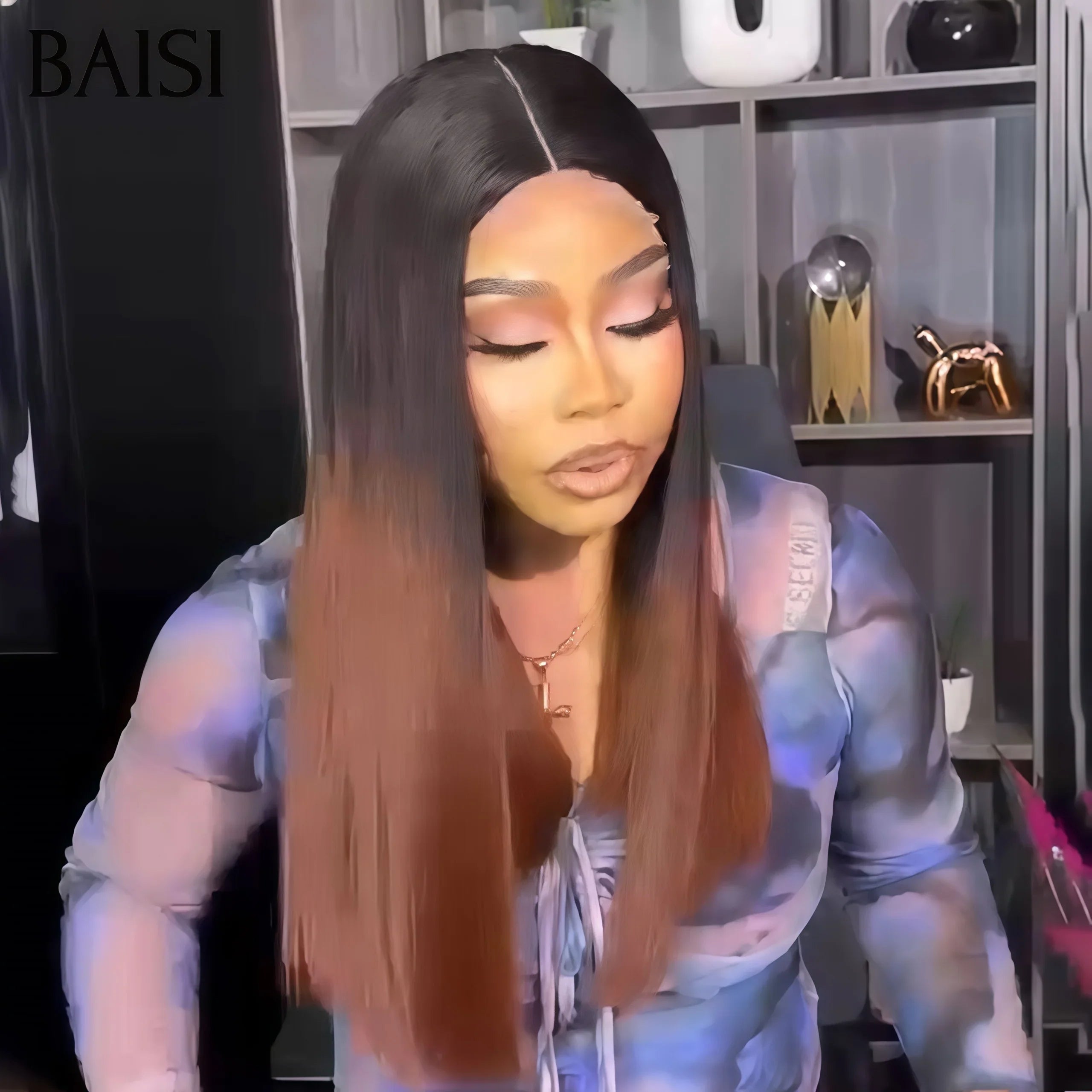 BAISI 2X6 perruque SDD BONE Straight Lisse Bob Haute Qualité en couleur Marron avec racine noir 1BT4# 250% Densité 100% Vietnam Hair