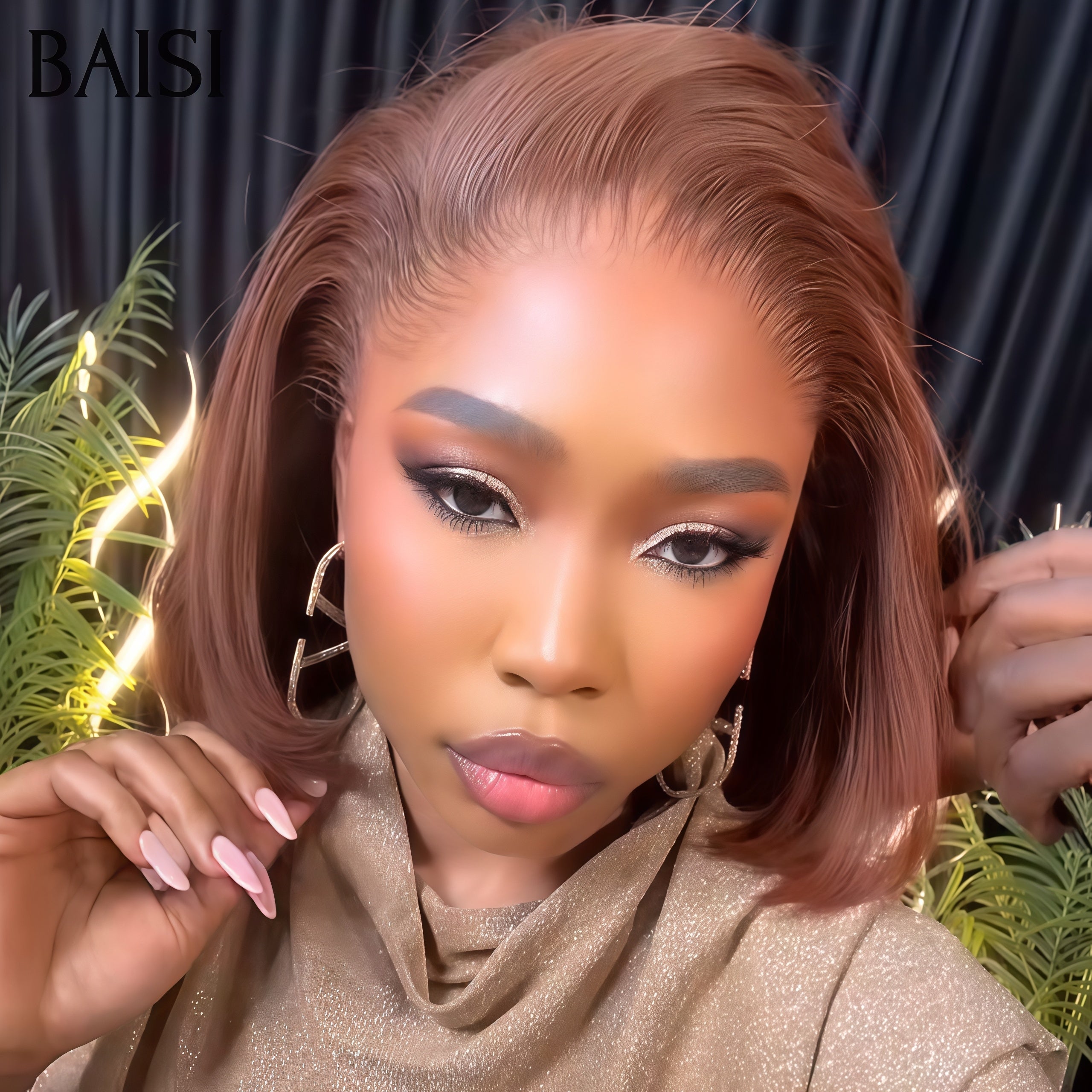 BAISI 13X4 lace frontal Perruque Bob Lisse En Marron #4 sans colle Pré-plucked Pas Besoin de Colle en 100% Raw Hair Lace déjà couper