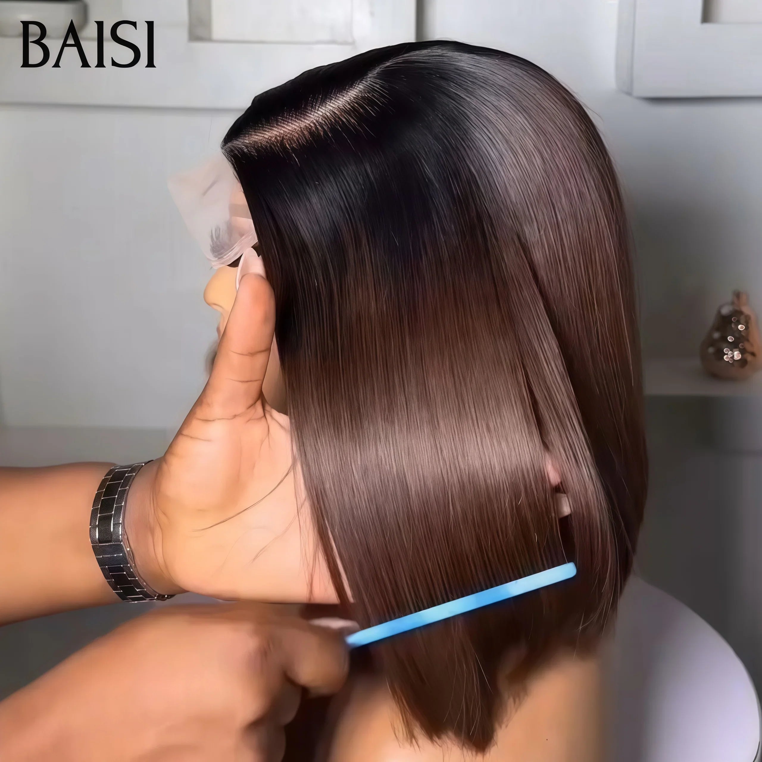 BAISI PROMOTION Perruque 4X4 lace Bob 10 Pouces Lisse NOIR ou 1BT4# Moitié Prix en 100% Cheveux Humains MP50