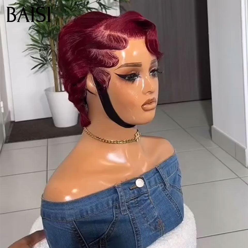 BAISI 4 Perruques 239€ 13X4 pixie 99J# et 2x6 Lisse 8 Pouces et sans Colle afro curly ou pixie curly wave sans lace sans colle Noir 58€ en 100% Cheveux Humains