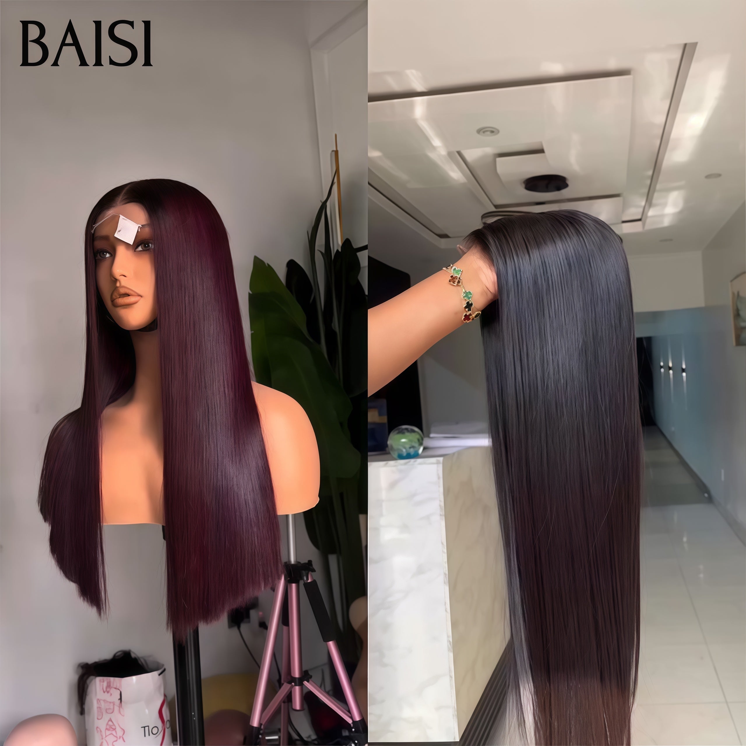 BAISI Ventes En Gros 2 perruques 100€ 4x4 lace lisse BOB 10 Pouces en couleur Bordeaux et noir en 100% Cheveux Humains