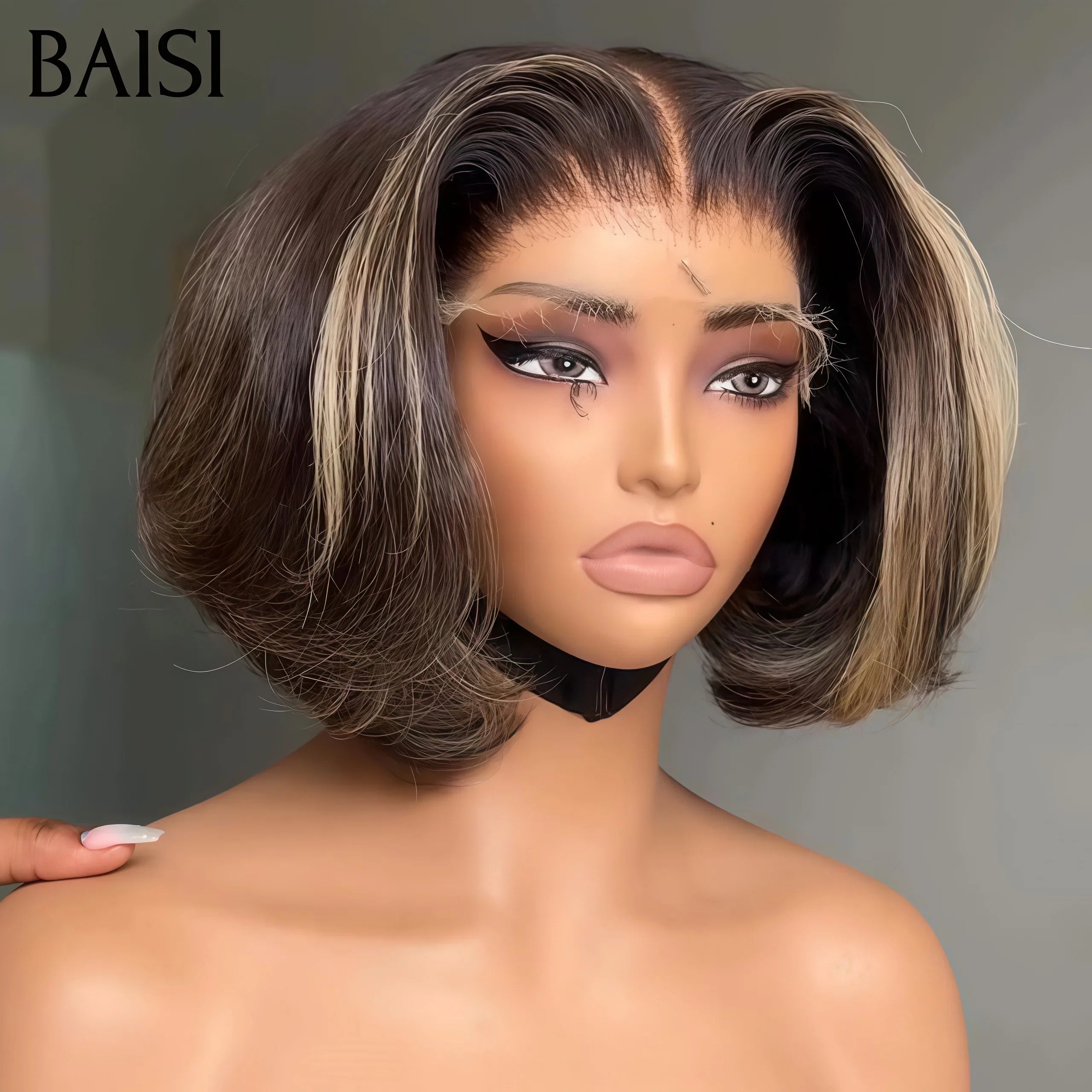 BAISI Achetez 2 perruques minimum au prix d'usine fournisseur 13X4 Lisse Bob 10 Pouces Mixte ou pixie couleurs mixte 1B#4#613# san colle san lace Fabriquée A La Machine-1087