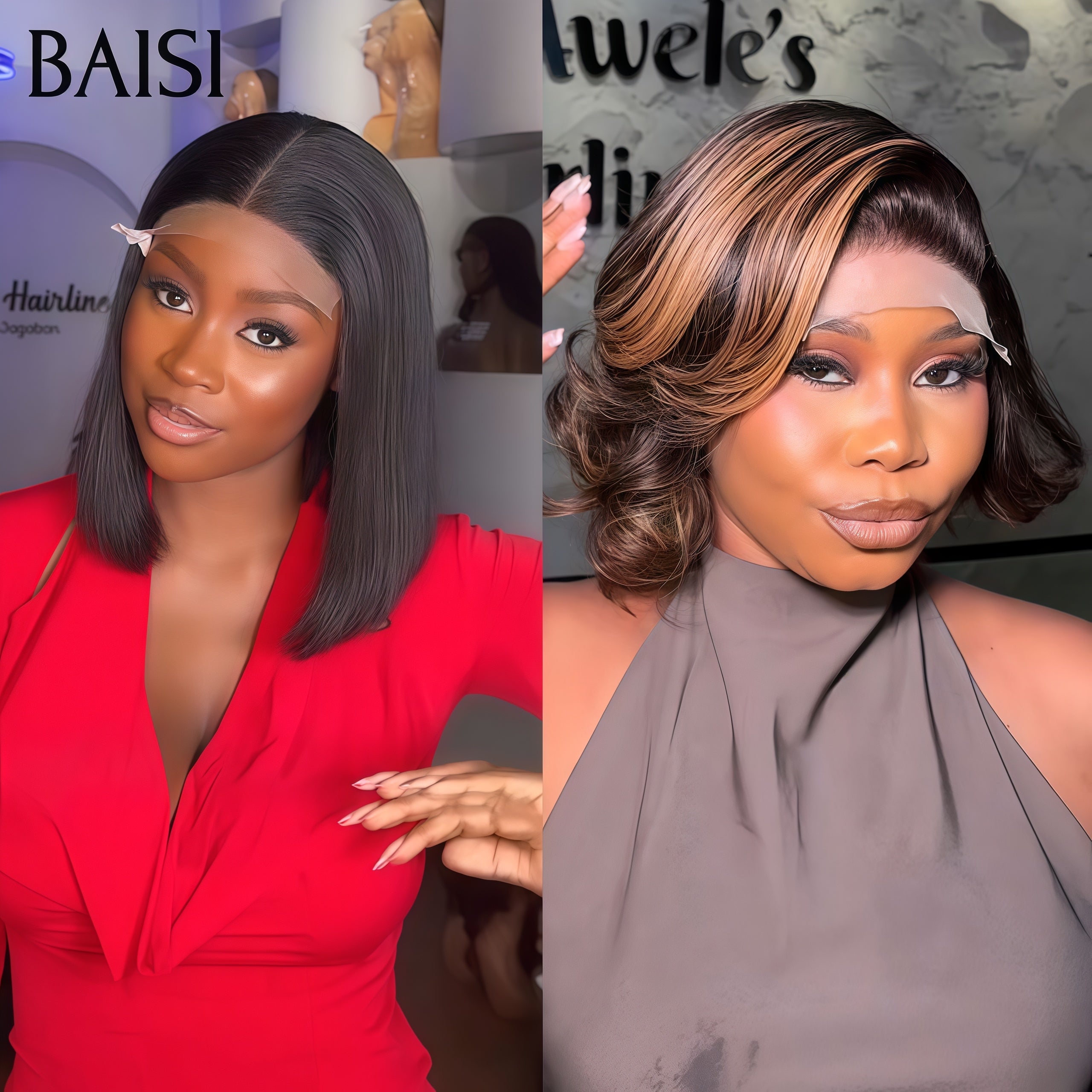 BAISI 2 Perruques + 1 FER gratuite = 139€ Perruques Conbinée A Prix Abordable Pour Trois 4x4 lace closure 8 Pouces et egg wave Mixte 100% cheveux humains