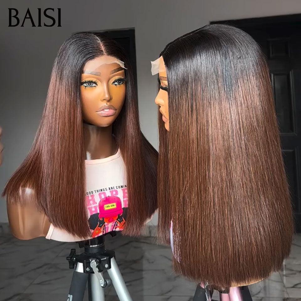 BAISI Achetez 1 + 1 Gratuite = 198€ 4X4 lace Marron 1BT4# 12 Pouces et Lisse avec Frange 8 Pouces DE luxe ou Perruque Lisse AVEC FRANGE en couleur #1BT99J en 100% Cheveux Humains