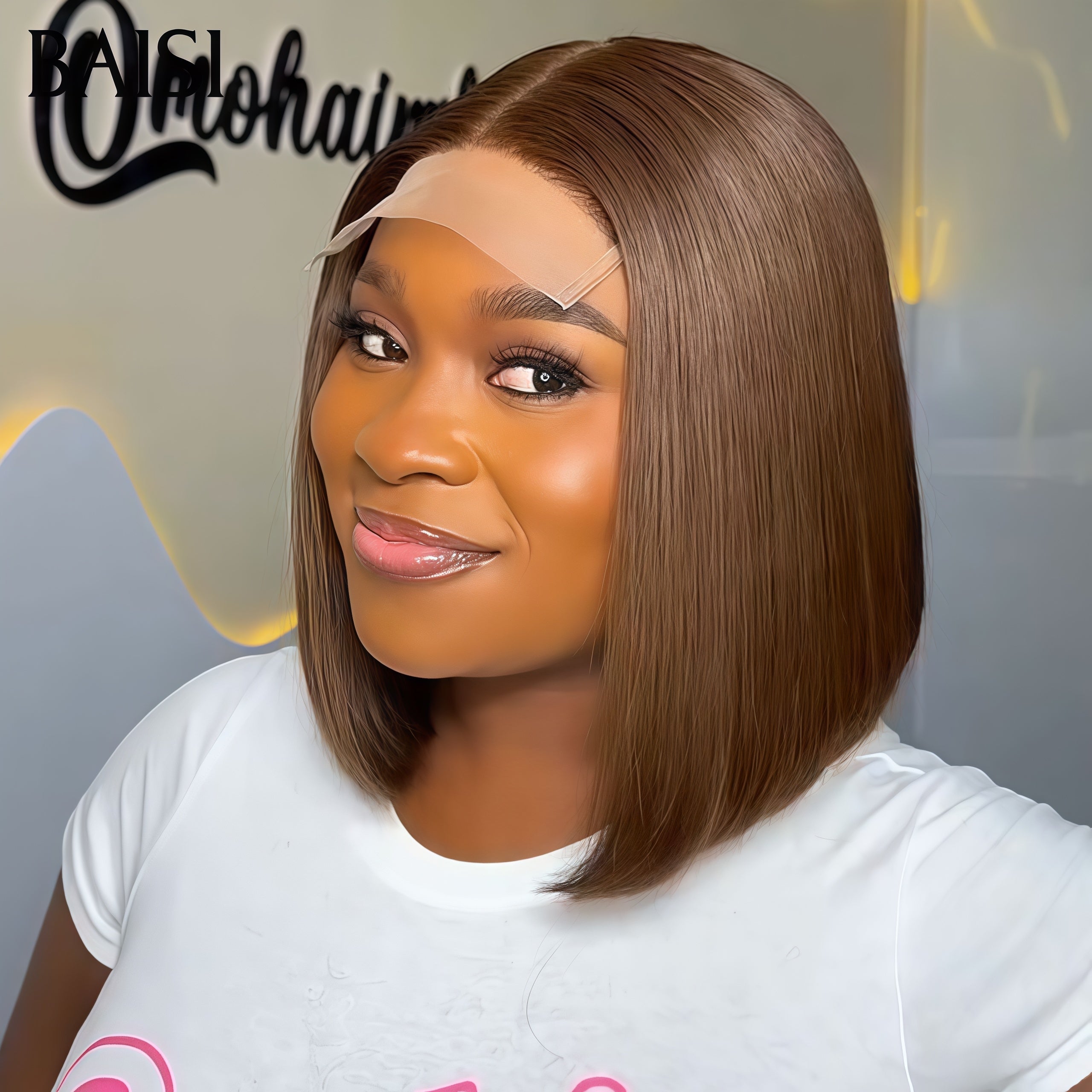 BAISI Grand Promo 69€ Perruque lace frontale Lisse marron 10 Pouces en 100% Vrais Cheveux Humains En Couleur FR20