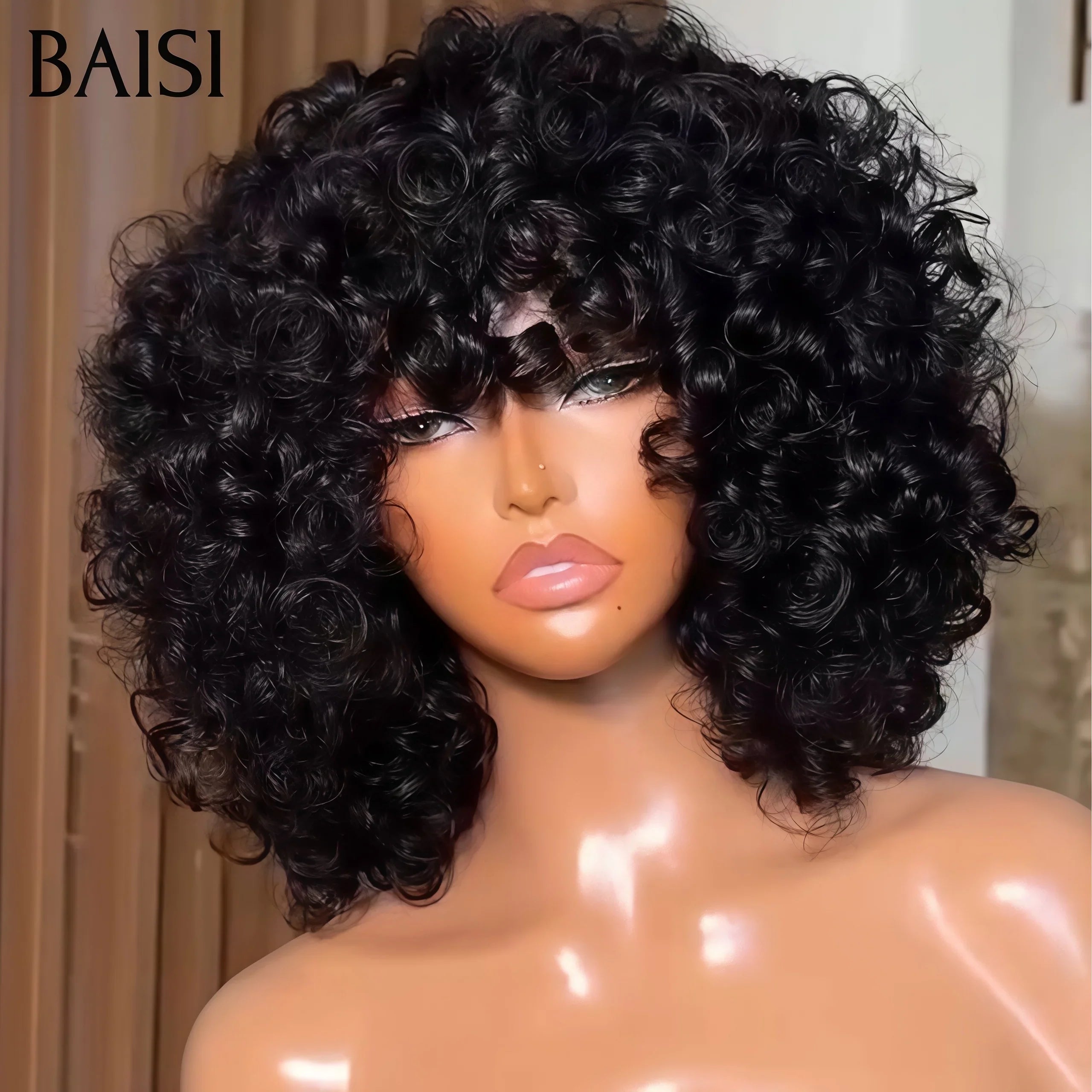 BAISI Luxus-Eierwellen-Perücken mit Pony, hergestellt aus doppelt gezogenem Haar mit natürlichem Mittelscheitel, 300 % Dichte