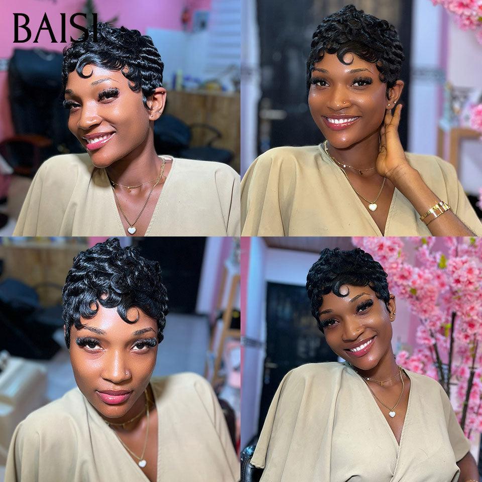 BAISI Achetez 1 + 1 Gratuite = 149€ pixie #9012 et curly wave 13X4 lace marron ou vente flash 4 perruques en 100% vrais cheveux humains 200 euro
