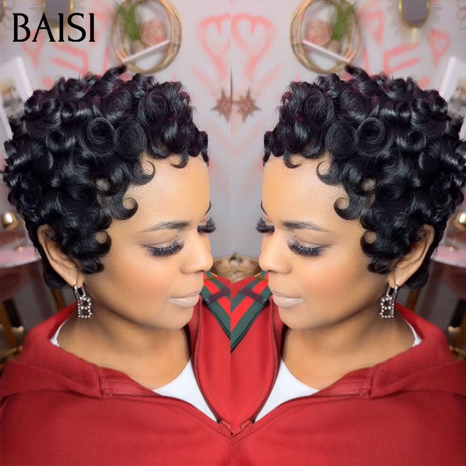 BAISI 2 Perücken OHNE Kleber Körperwelle und lockige Welle zum Weiterverkauf 275 € 18 Zoll aus 100 % echtem Menschenhaar VIP100